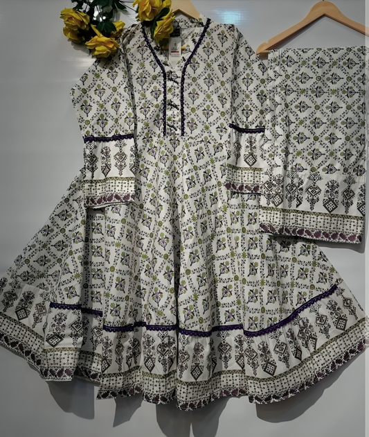 Printed long frock with plazo